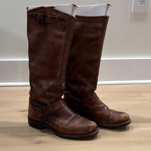 Frye Brown Leather Heeled Boots with Buckles